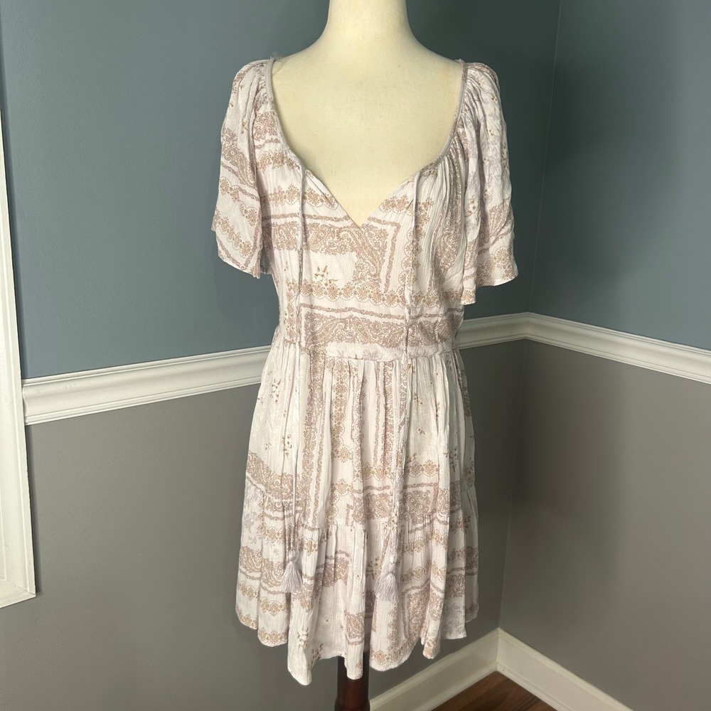 Bohme Paisley babydoll Mini Dress Bohemian Short Sleeve Casual Dress Size S